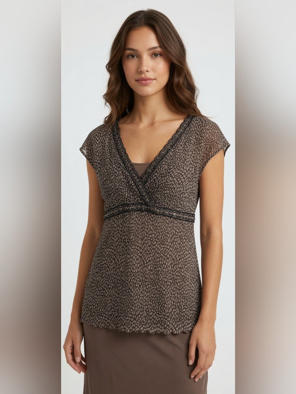 Y2K Lettuce Trim Babydoll Top M Fairy Grunge Mesh‎ Embellished Casual Preppy